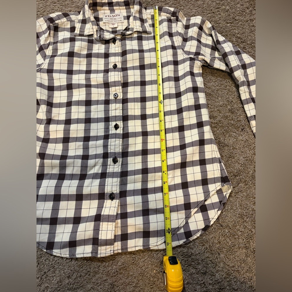 Filson Alaskan Guide Flannel Shirt Top Cream & Brown Plaid Women's Small - Picture 5 of 6
